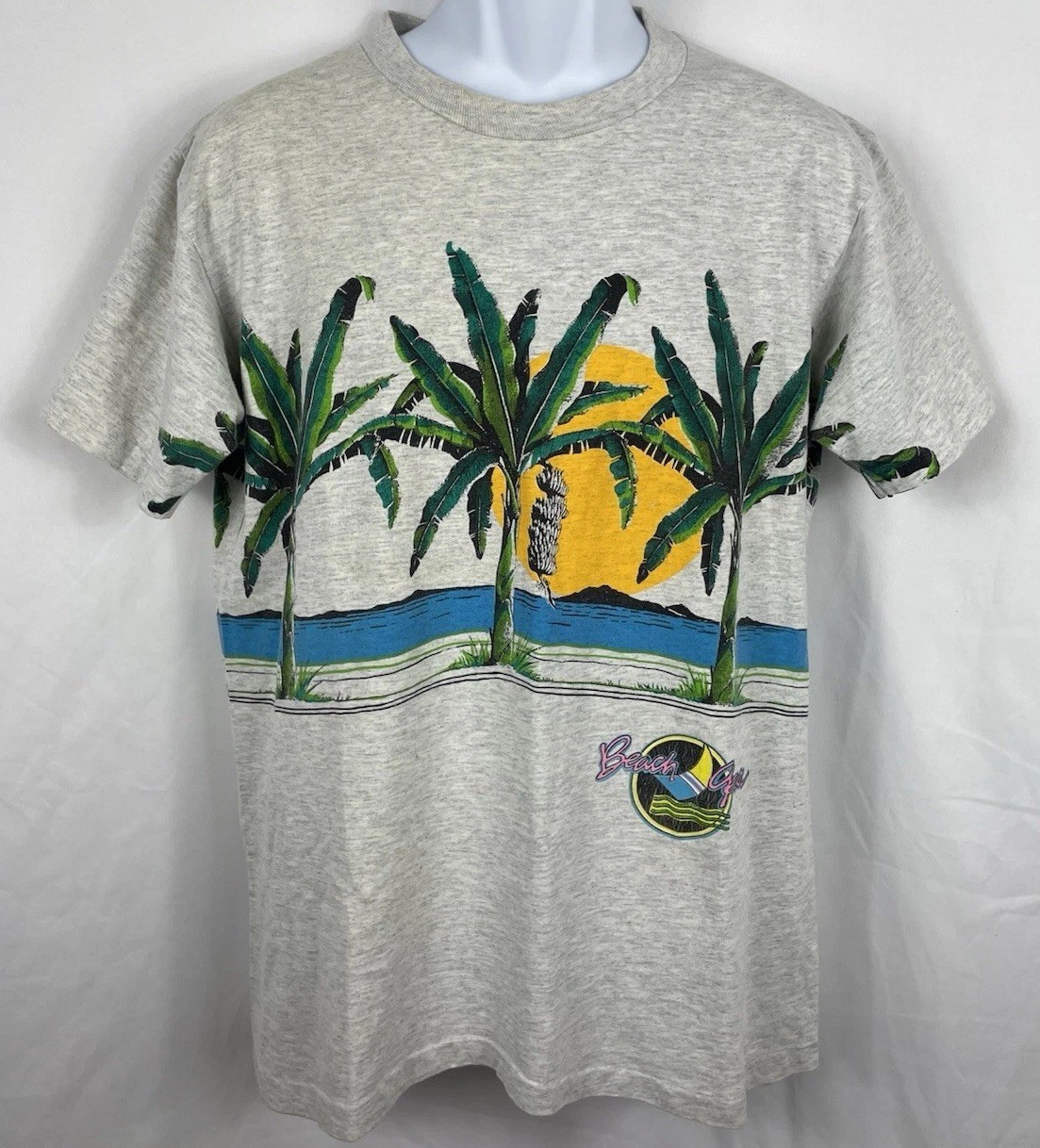 Vintage Single Stitch Beach Gear Palm Tree All Over Print T-Shirt Men’s Medium
