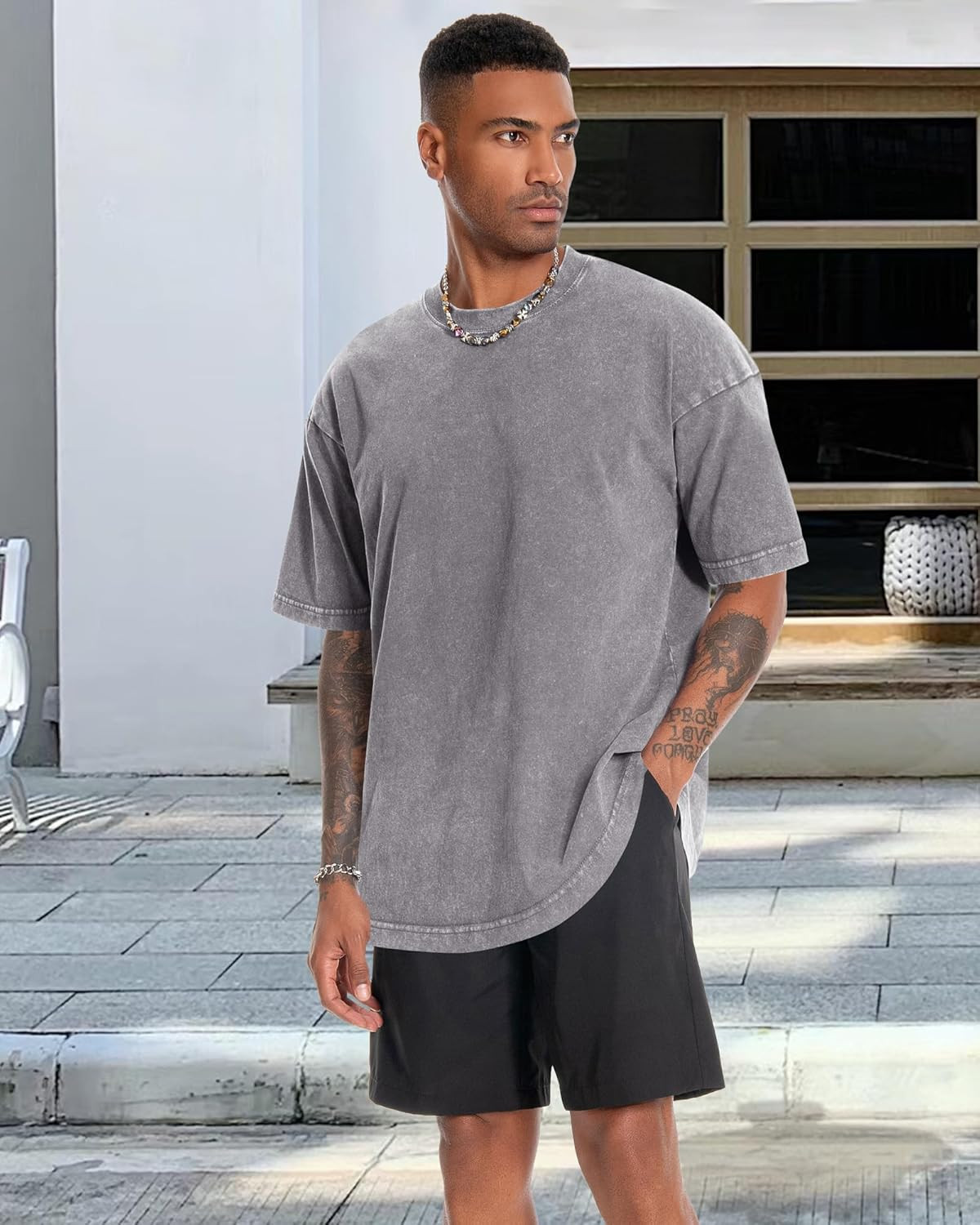 Oversized Tshirt for Men Short Sleeve Vintage Washed Cotton Basic Loose Tee 2026 gallery