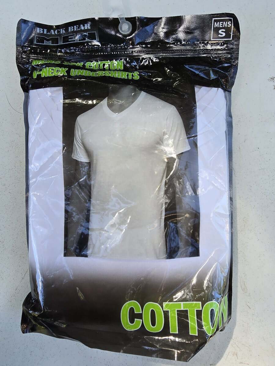 NIP! EXPRESS Size Men’s White V-Neck Undershirts Black Bear Men Cotton