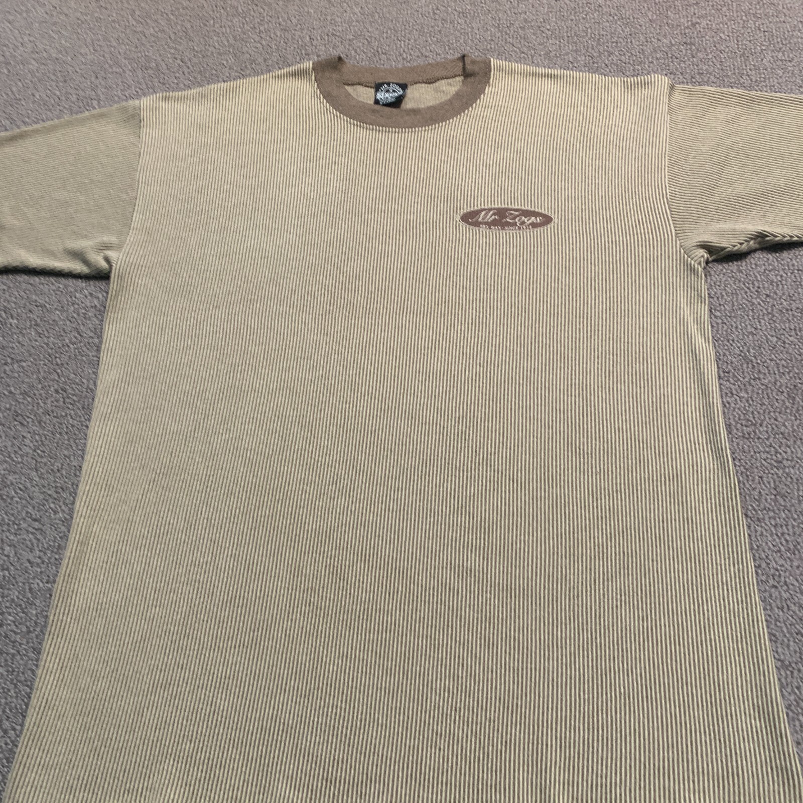 Vintage Mr Zoggs T Shirt Extra Large Brown Stripe Surfer S*x Wax USA Knit Tee gallery