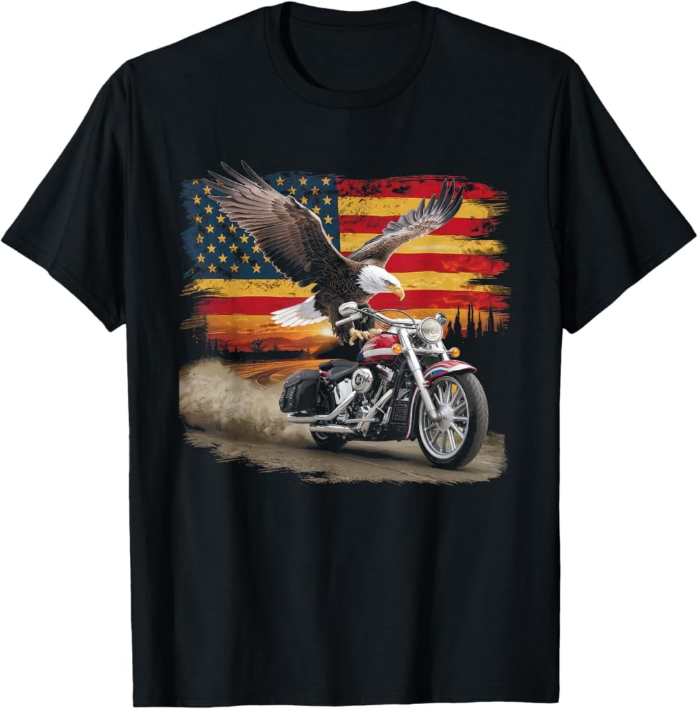 New Limited American Flag Motorcycle USA Flag Biker Retro T-Shirt