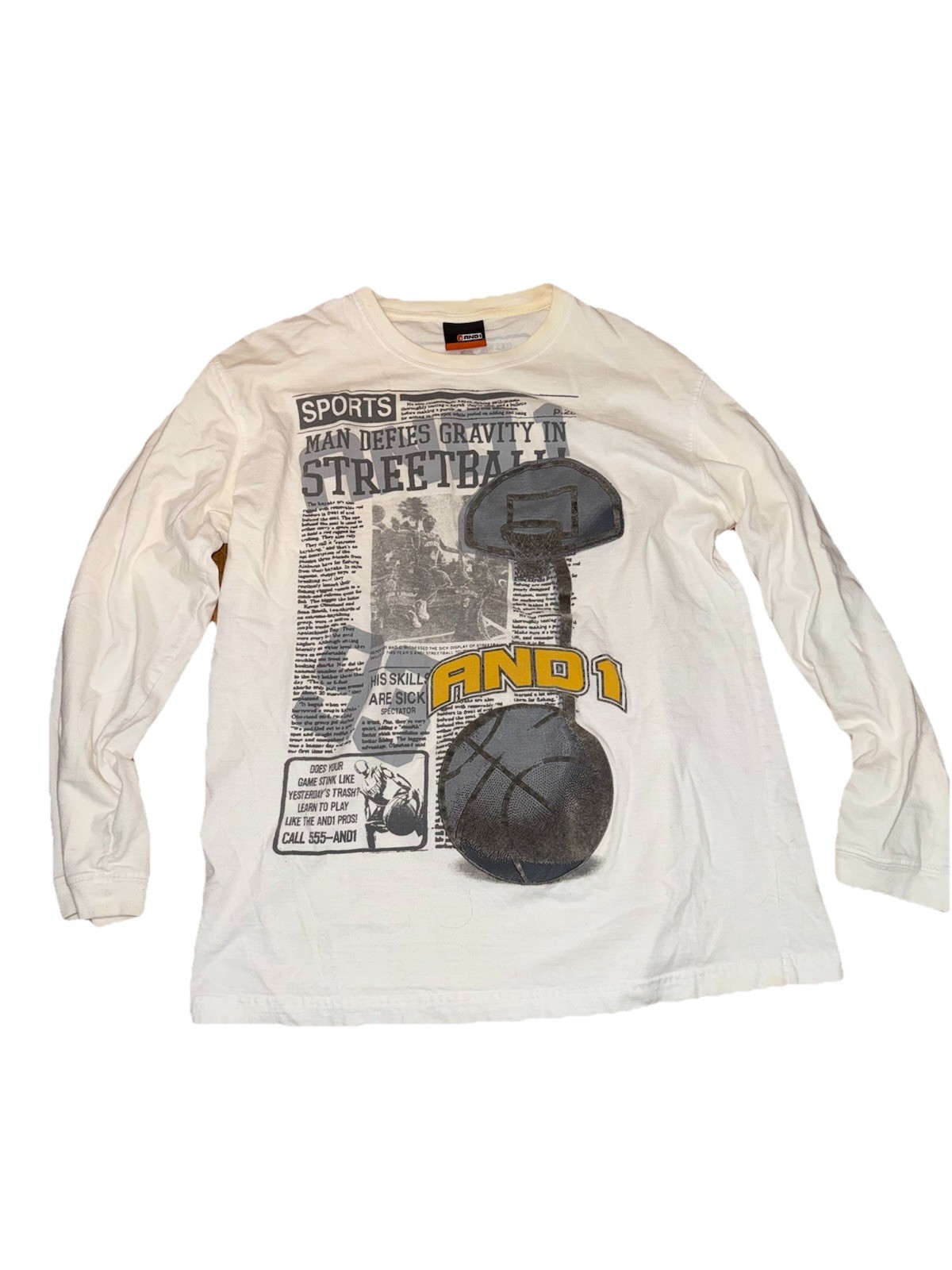 Vintage AND1 White Long Sleeve Trash Talk Basketball T-Shirt M gallery