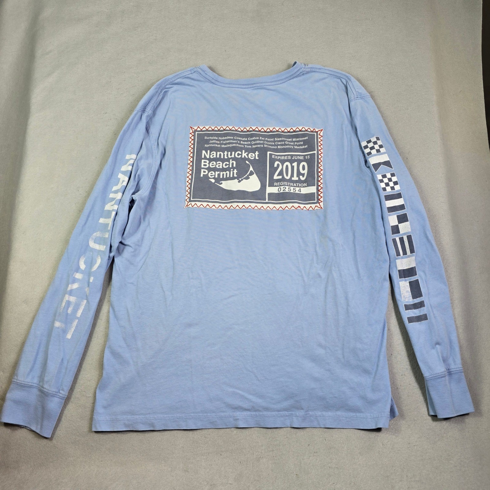 Nantucket Beach Permit Shirt Lot 2 Men L Blue White Coastal Nautical 2013 & 19 gallery