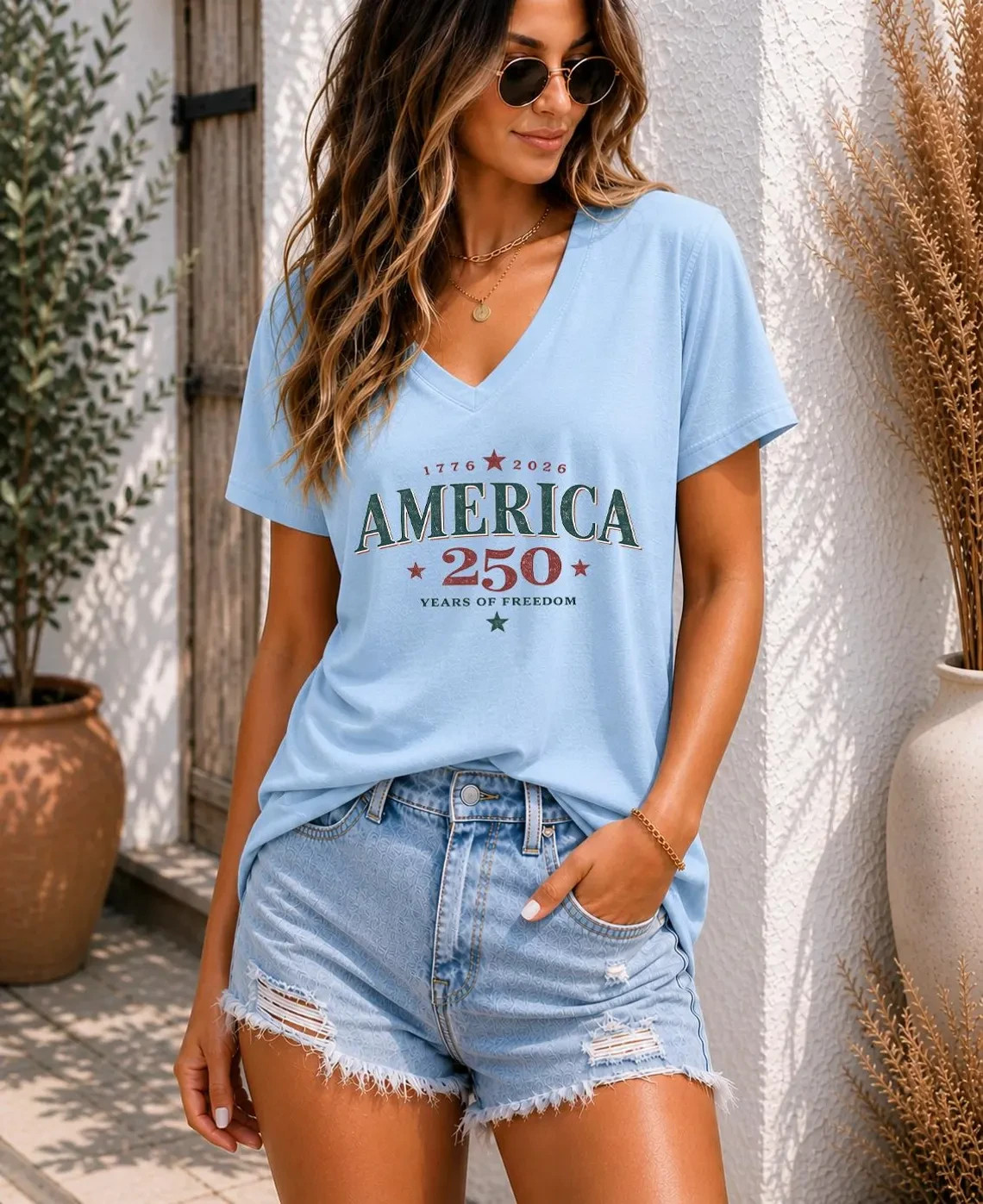 250th Anniversary of The United States Bella Canvas V-Neck Tee, USA Independence gallery