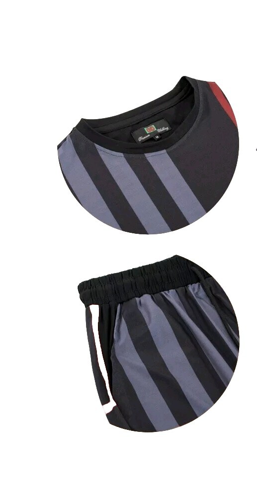 Men's Italian fashion Black/gray Short Sleeves T-shirt/short Set squared/striped gallery