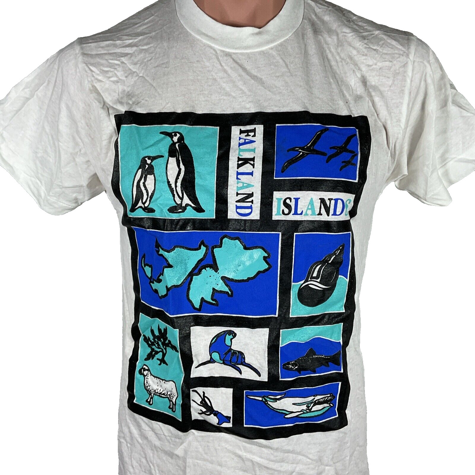 VTG Screen Stars FALKLAND ISLANDS International travel Souvenir t-shirt White LG gallery