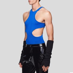 Personalized Halter Hollowed-Out Vest Elastic Fitting Top Design T-Shirt Men