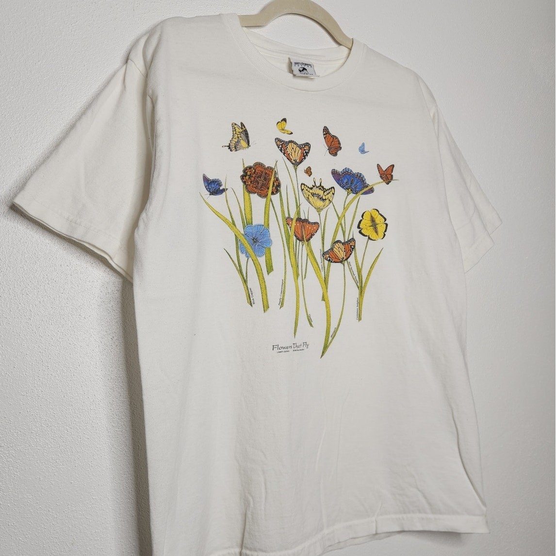 Vintage Butterfly Nature Art Flowers Garden 90s Organic Cotton Medium gallery