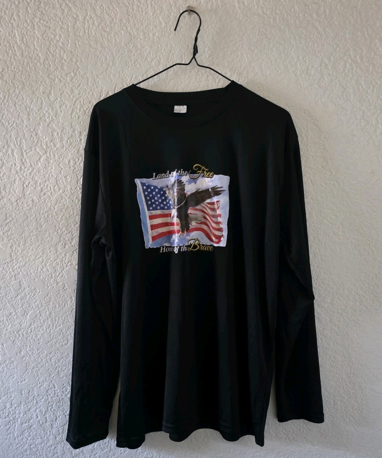 LAND OF THE FREE HOME OF THE BRAVE USA FLAG EAGLE LS Tee Shirt T-Shirt Sz L gallery
