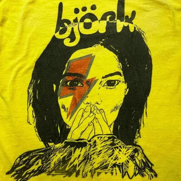 Bjork x Bowie 90s Rare Graphic Yellow T shirt Basic style tee NH20015 gallery