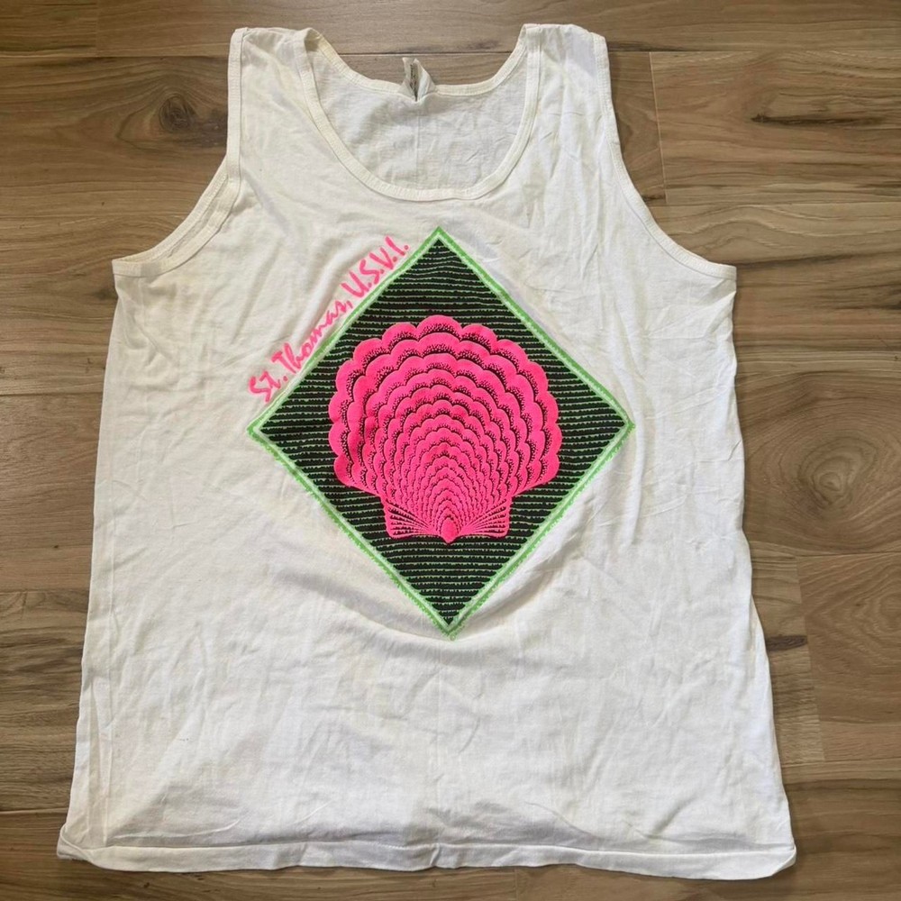 Vintage 90s Surf Beach Ocean Single Stitch Tank Tank trippy Size XL made in USA