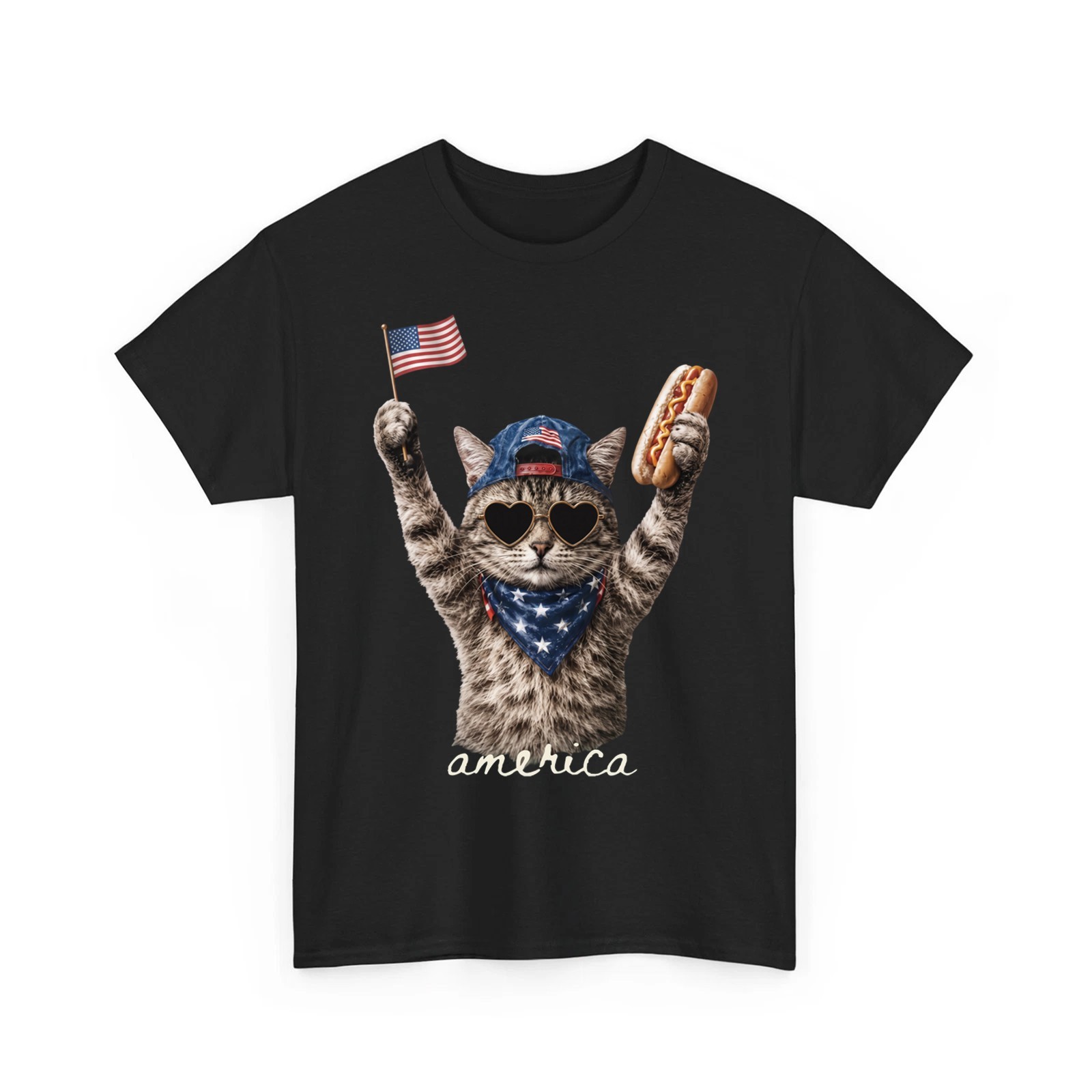 Retro Funny America Cat Hot Dog Lovers Patriotic American Flag Unisex T-Shirt gallery