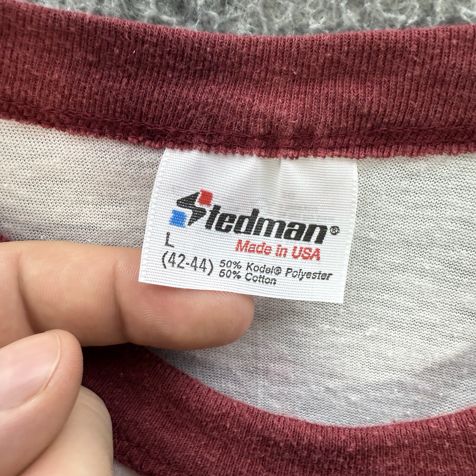 Vintage Stedman Shirt Adult Large White Ringer Stock Car Racing Grunge 80s Mens gallery