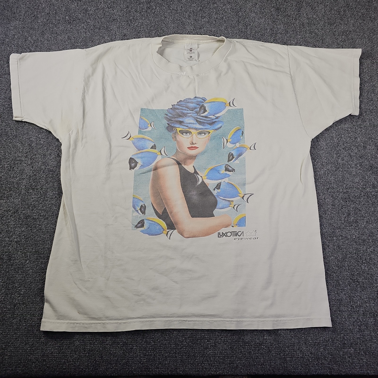 VINTAGE 90s Luxottica Eyewear Model Series Aquatic Graphic T-Shirt gallery