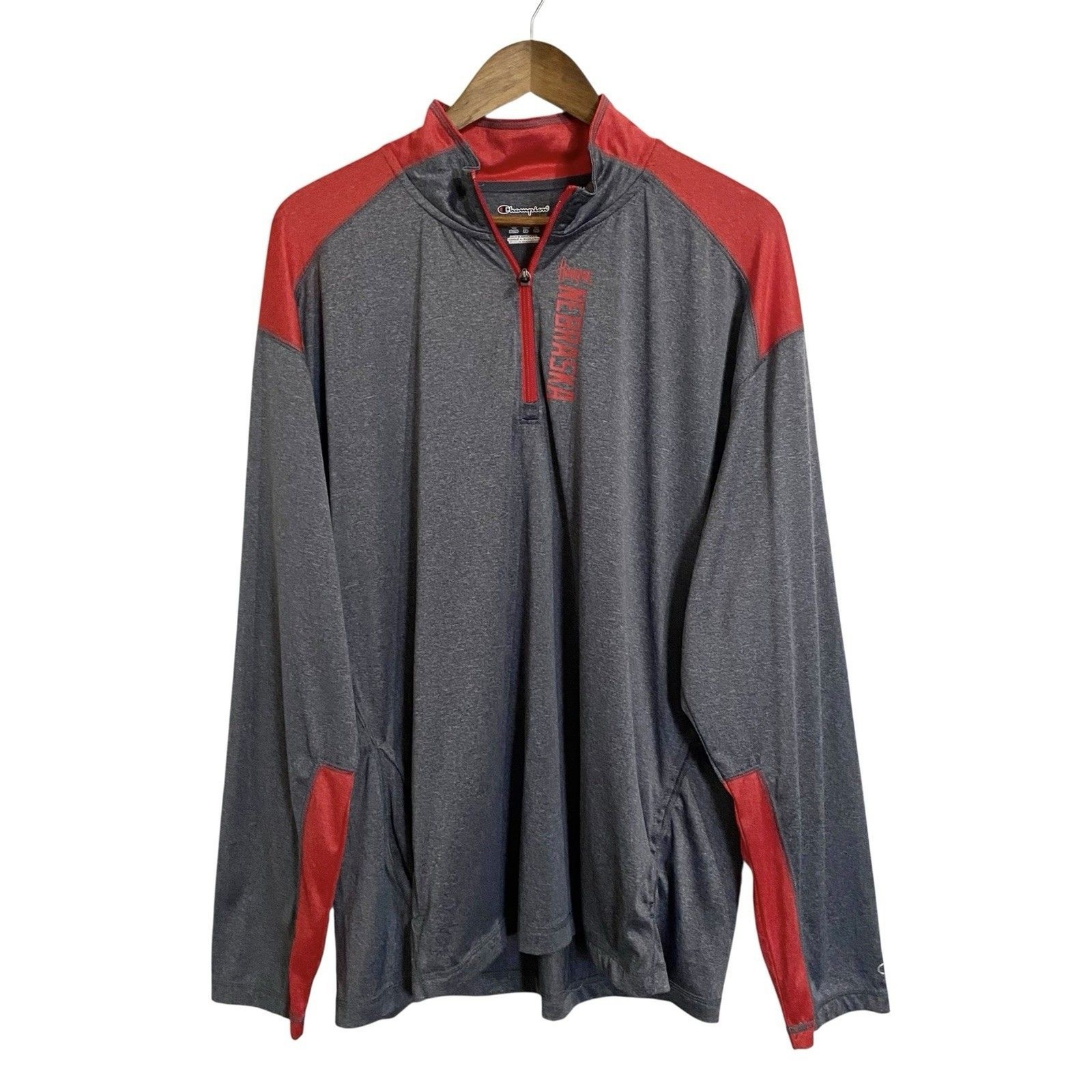 Champion Nebraska Huskers Shirt Mens XL Red Gray Long Sleeve Pullover 1/4 Zip gallery