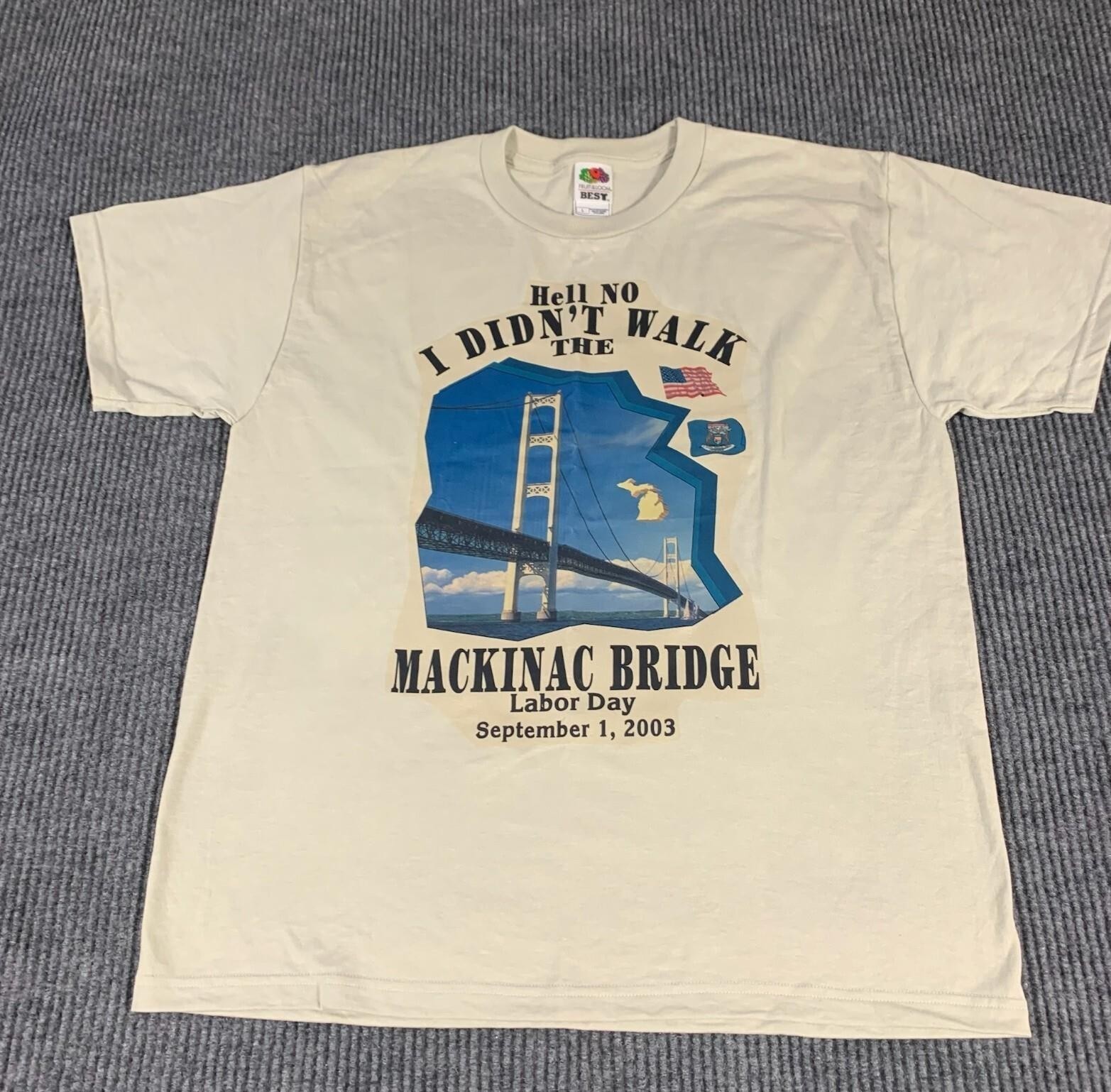 VTG Fruit of the Loom T Shirt Mens Large Beige Y2K Mackinac Bridge Labor Day USA gallery