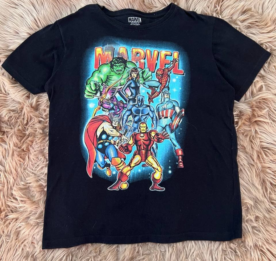 Marvel Comics Graphic Shirt Mens Medium M Black Avengers Spider-Man Iron Man Tee