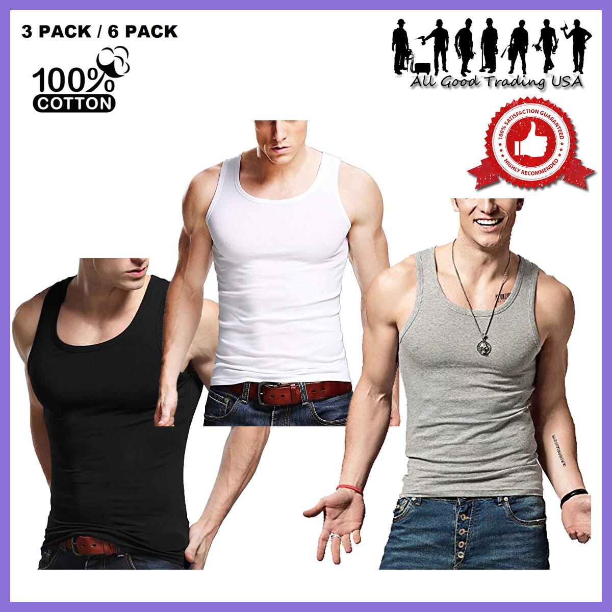 3-12 Packs Mens 100% Cotton Tank Top A-Shirt Undershirt Ribbed Finest Quality gallery