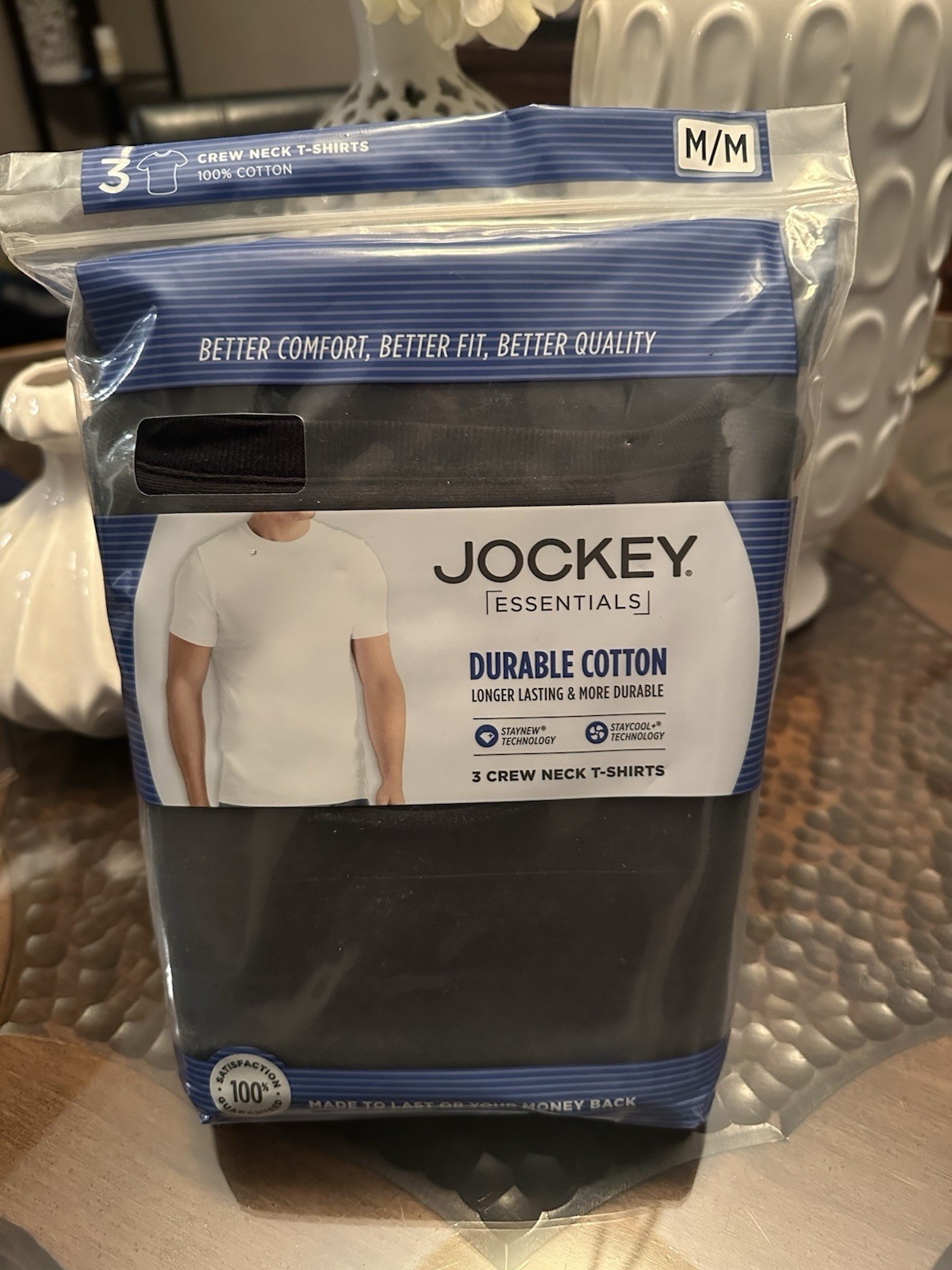 JOCKEY ESSENTIALS 3-Pack Men’s Crew Neck T-Shirts Durable Cotton Black Size Med gallery