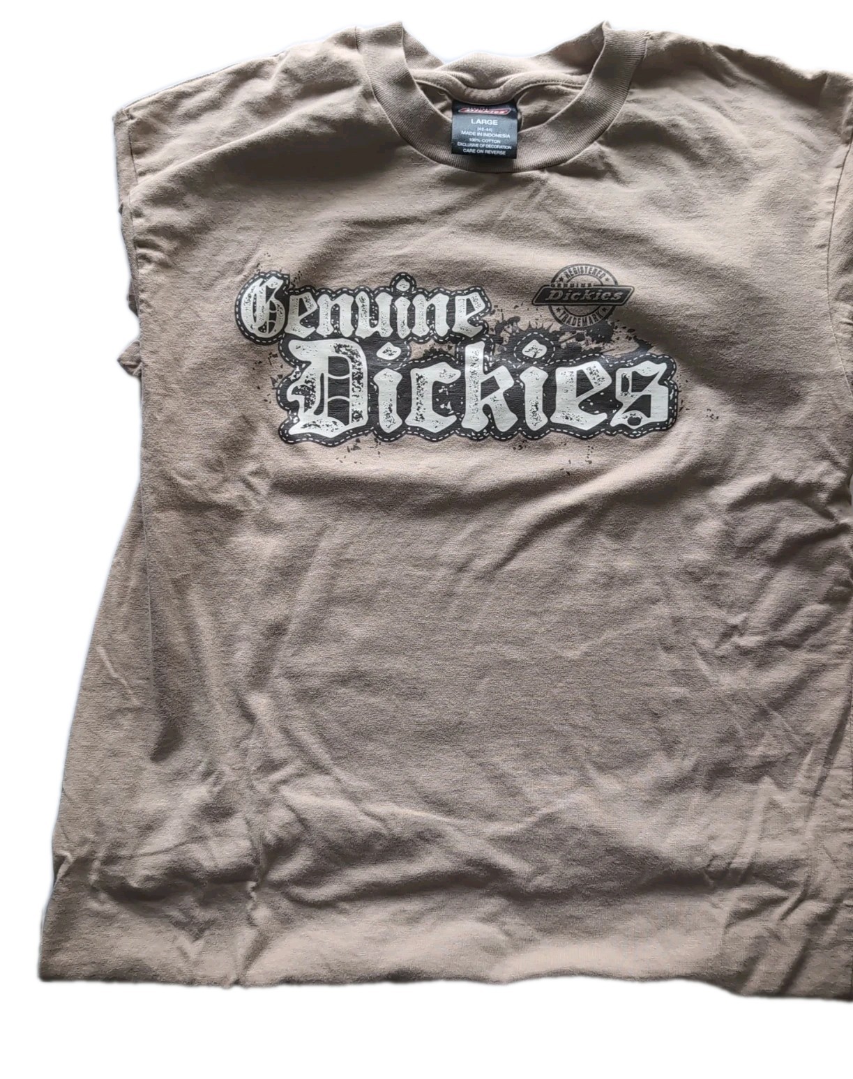 Dickies "Genuine Dickies" Graphic T-Shirt Large Tan Khaki Gray Streetwear gallery
