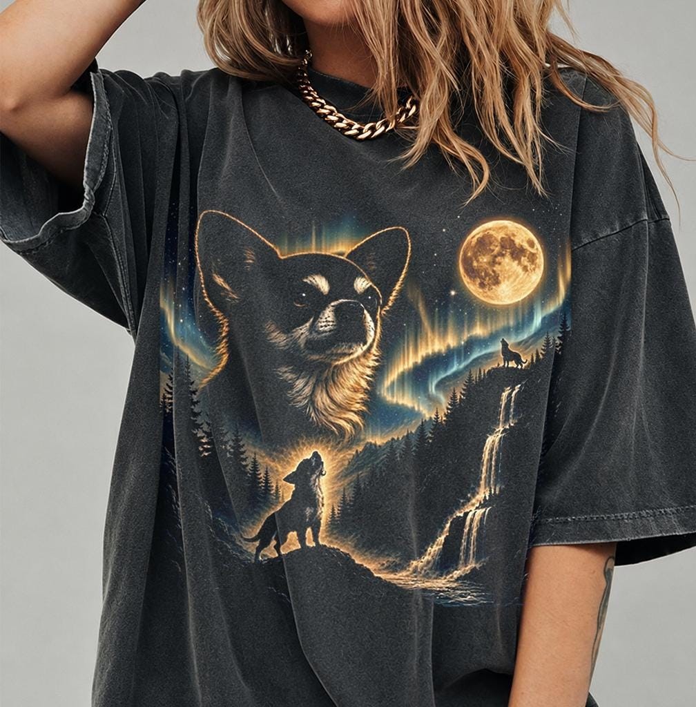 Chihuahua Howling at Moon T-Shirt, Vintage Dog Graphic Tee