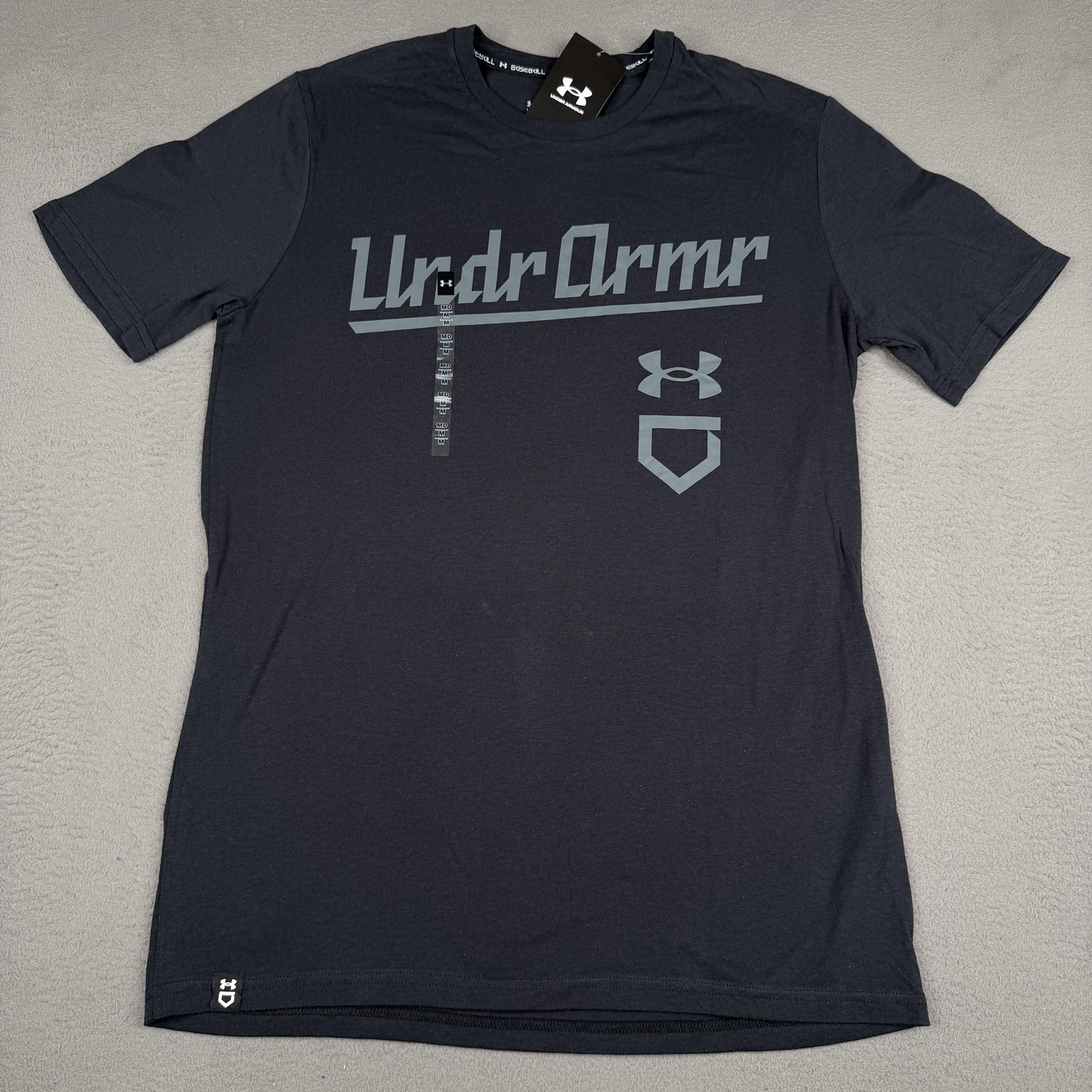 Under Armour Shirt Mens Medium Navy Baseball Script Tee Loose Fit 1367675 gallery