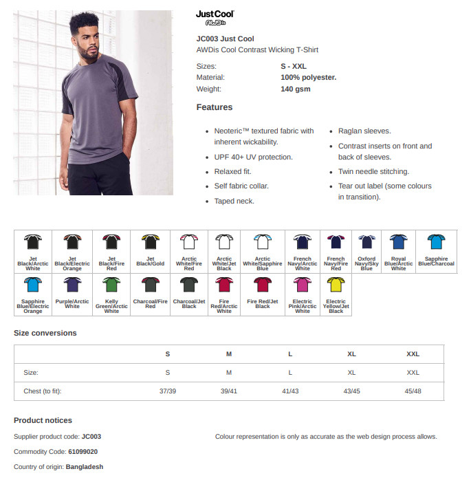 Personalised Custom Printed AWDis Contrast Cool T-Shirt Sports Polyester Tee TOP gallery