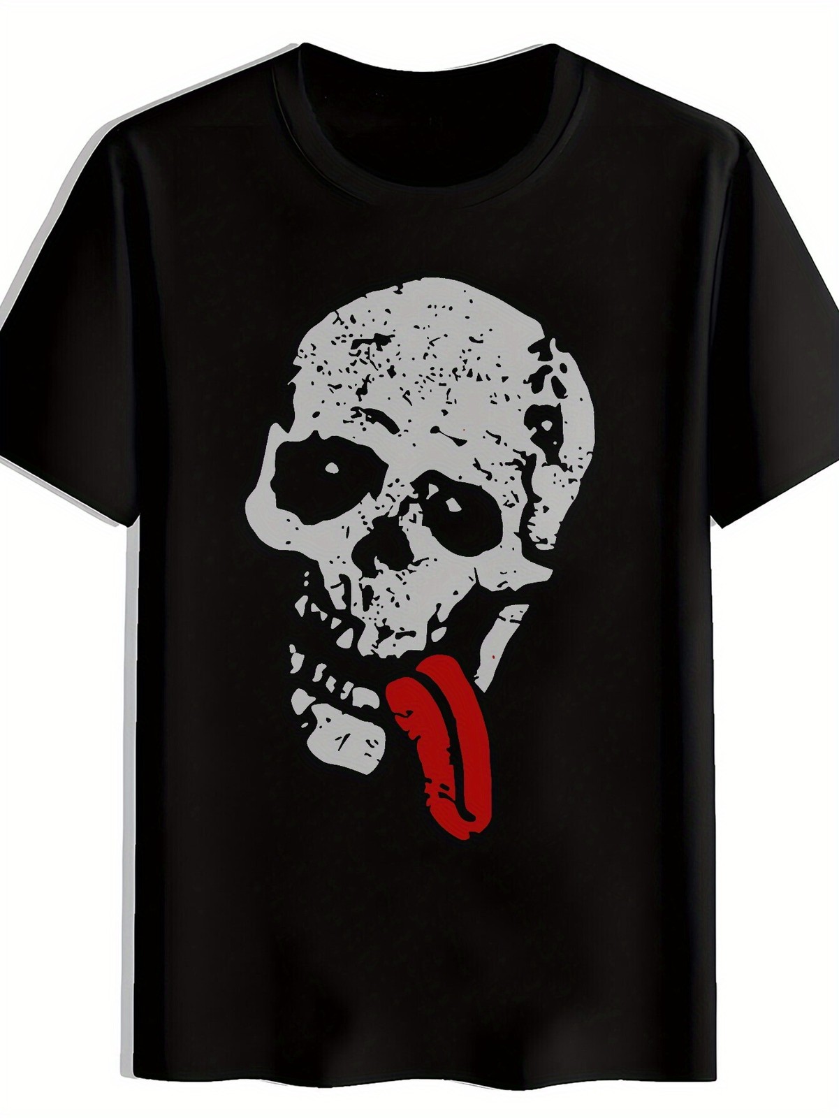 Skull with Red Tongue Print T-Shirt, Summer, Versatile, Athletic, Trendy T-Shirt gallery