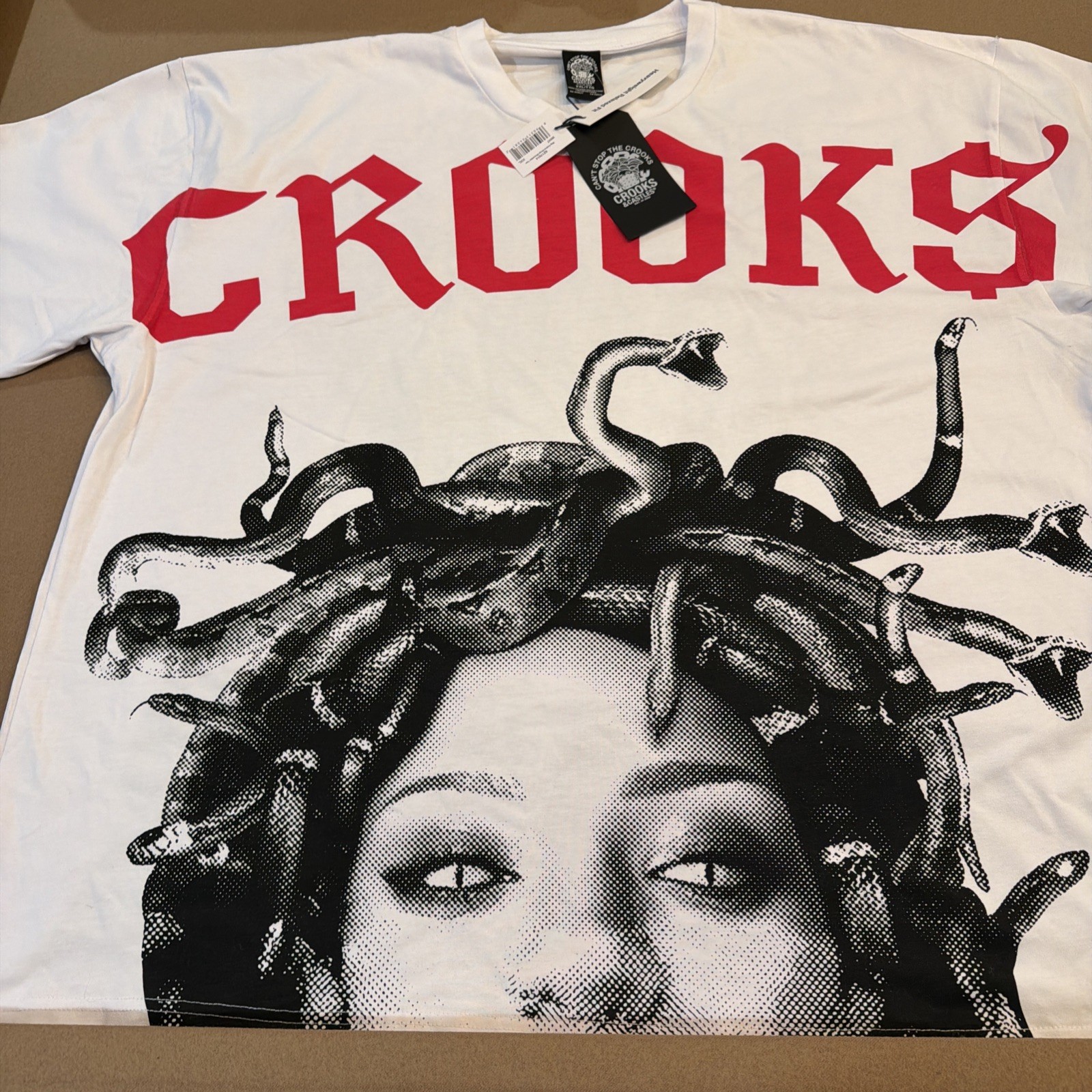 Crooks & Castles T-Shirt Men's Sz XXL Big Cobra Drop Shoulder Heavyweight White gallery