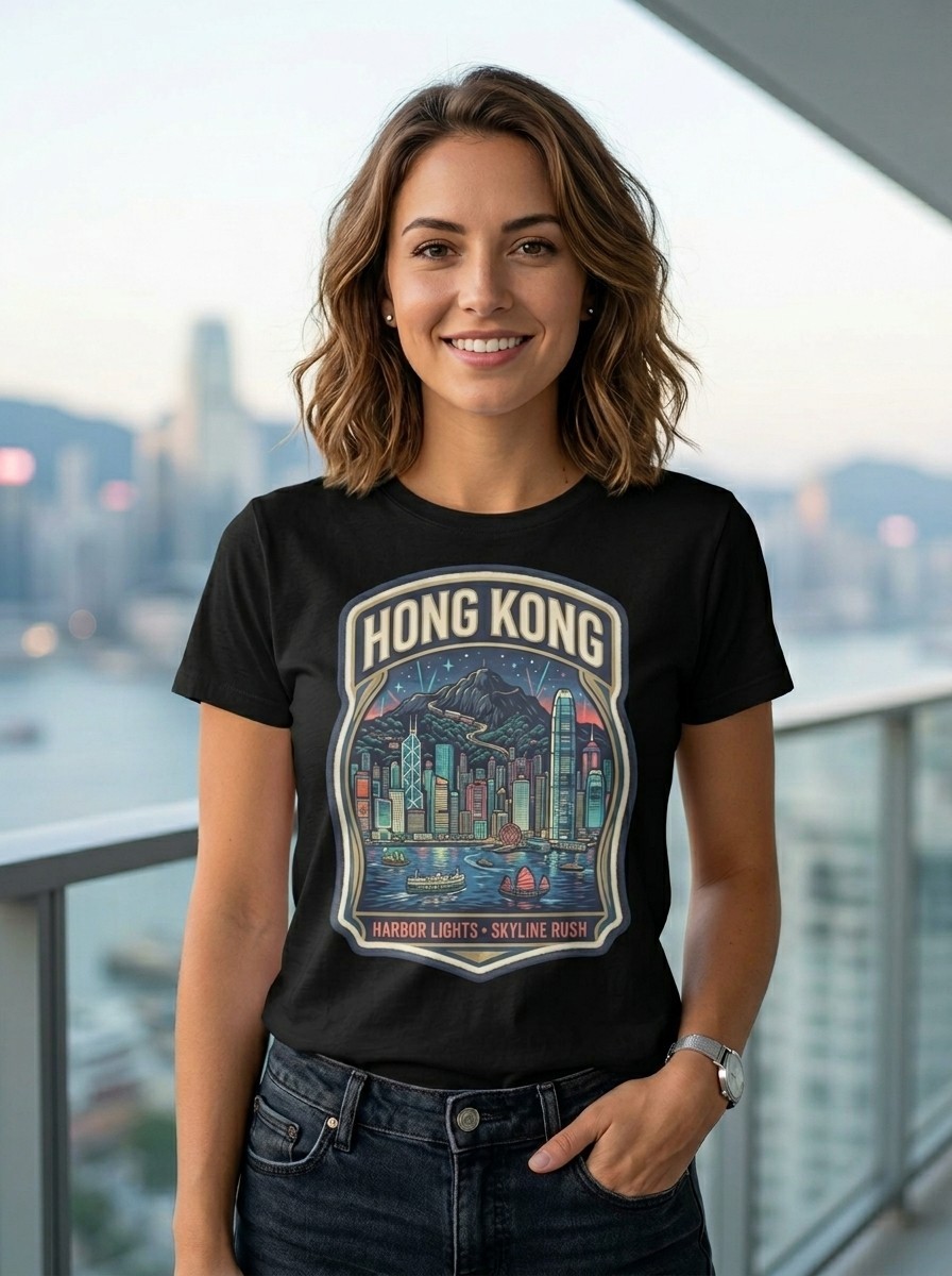 Hong Kong Harbor Skyline Graphic T-Shirt Unisex Travel Tee gallery