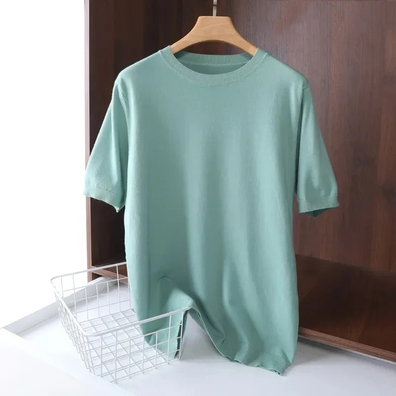 2025 Superfine Merino Wool T Shirt Men's Knitted O-neck Breathable Thin Cashmer gallery