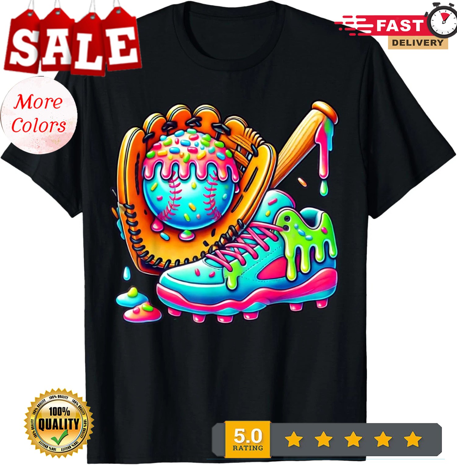 2025/Ice Cream Drip Baseball Stuff Baseball Drip For Boys Graphic T-Shirt gallery