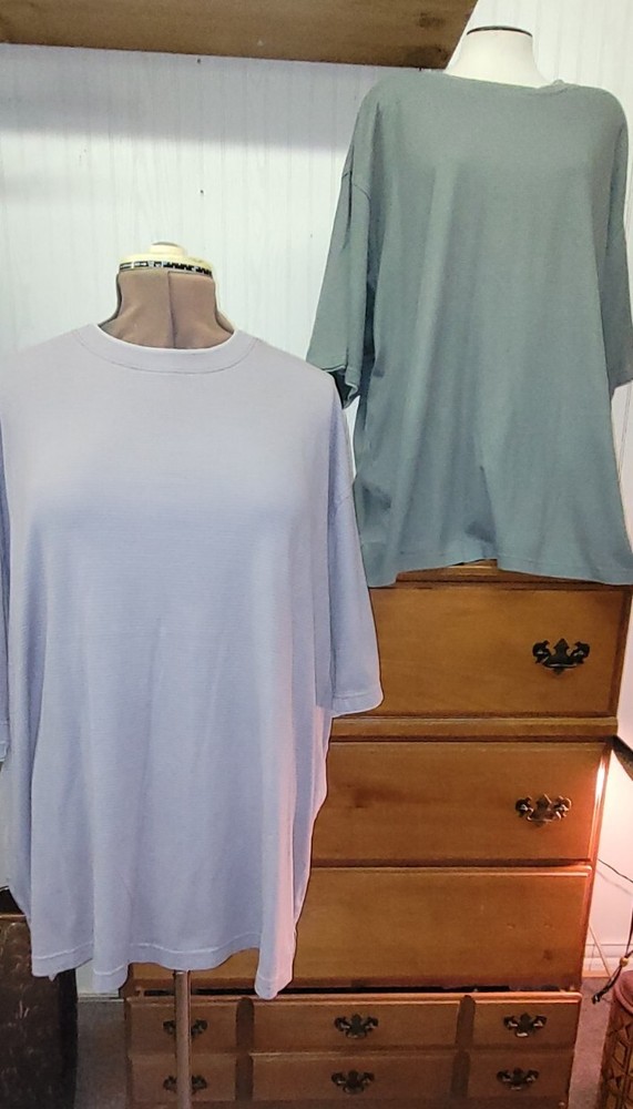 (2) Van Heusen SZ 3XLT No Collar Double Crew Neck TShirts Purple Sage Split Side