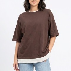 Wangzhichao Brown Layered Look Oversized Short Sleeve T-Shirt Mens XL