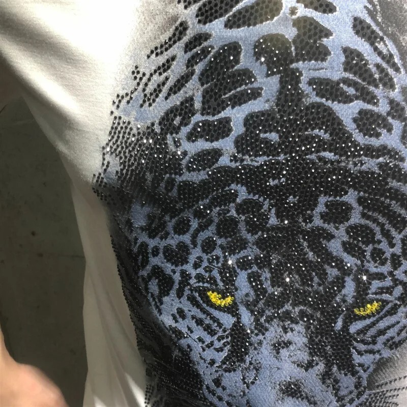 New Men Luxury Leopard Rhinestones Fashion Black White T-Shirt High Quality gallery