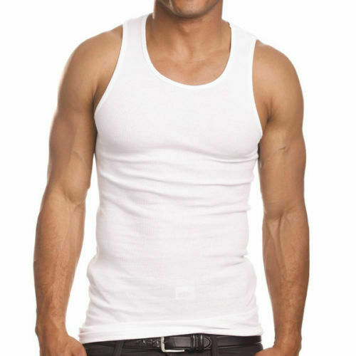 3 Pc Men 100% Cotton A-Shirt Tank Top Ribbed Undershirt Wife Beater Black Muscle gallery