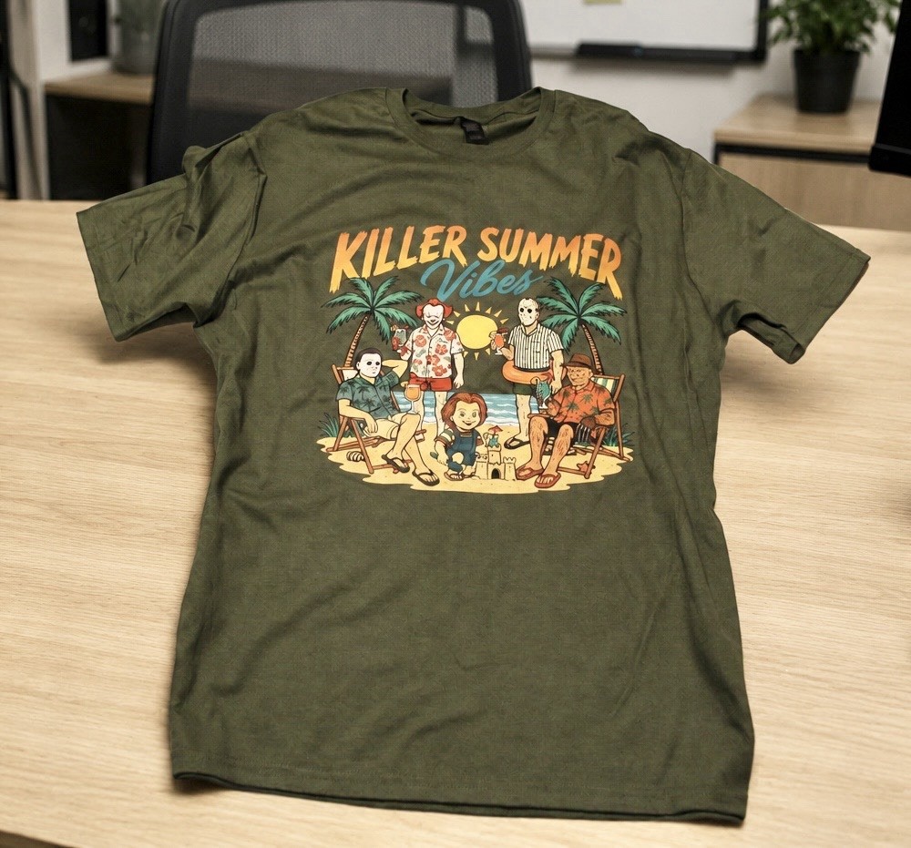 jason, freddy, chucky Green Crew Neck Graphic Tee Killer Summer Vibes