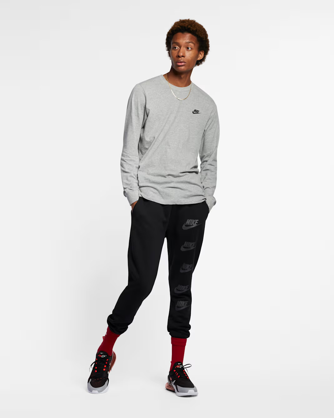 Nike Sportswear Club Men's Cotton Long-Sleeve T-Shirt Gray size L XL 2XL gallery