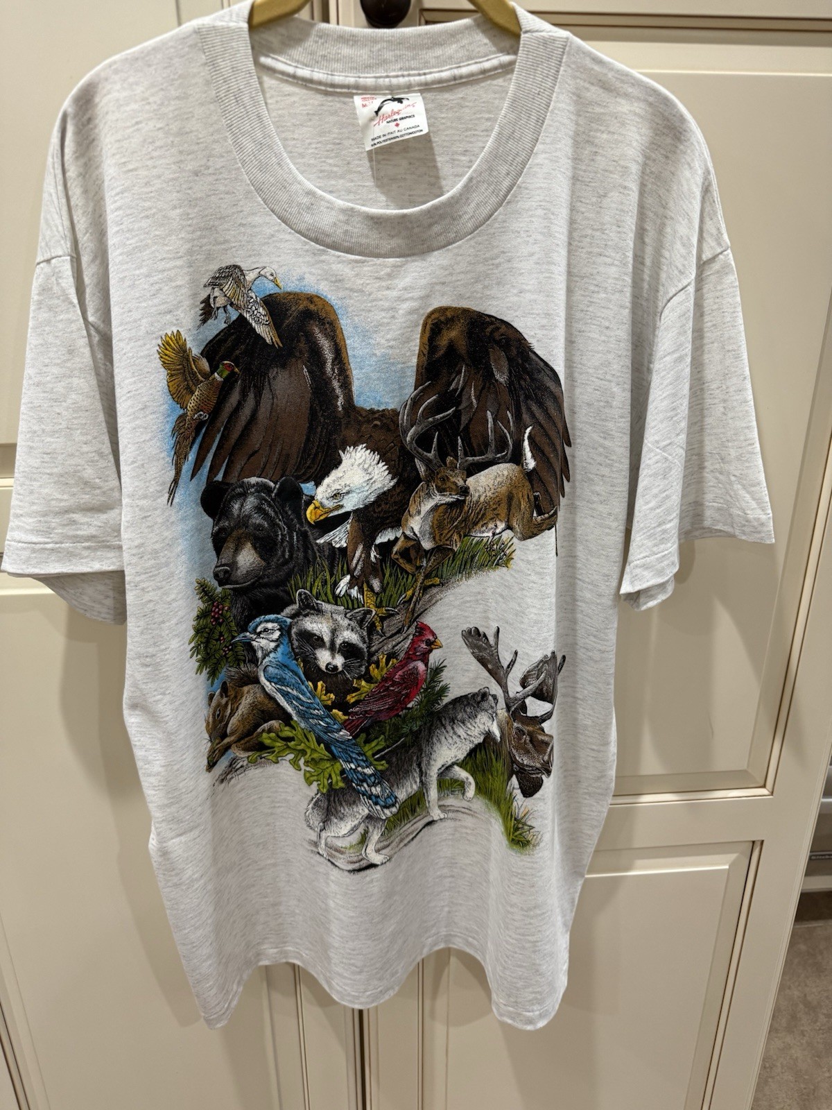 Vintage M Harlequin Nature Graphics T-Shirt Bald Eagle, Bear, Racoon New w/tag