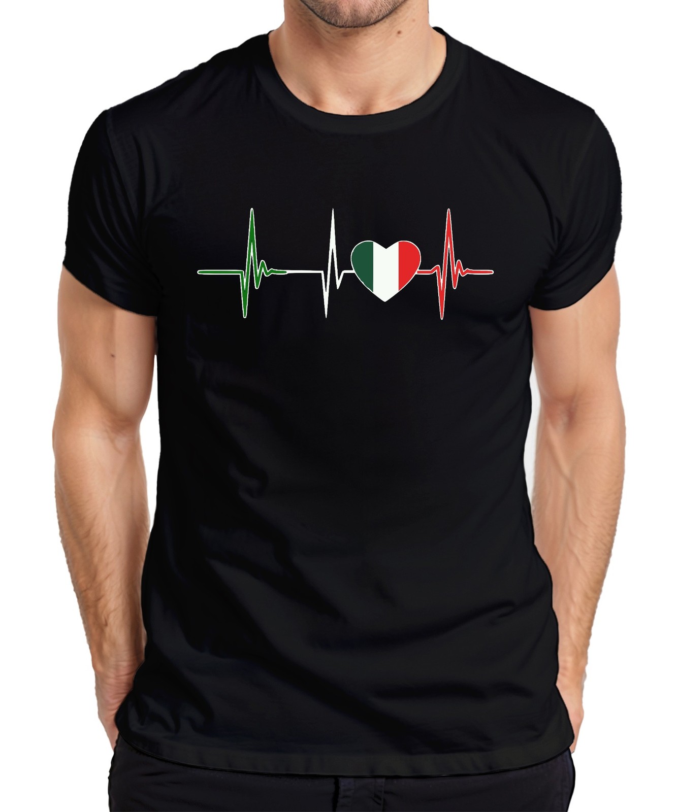 Italy Heartbeat ECG Heart with Italy Flag Love Fan Cupid Men’s T-Shirt