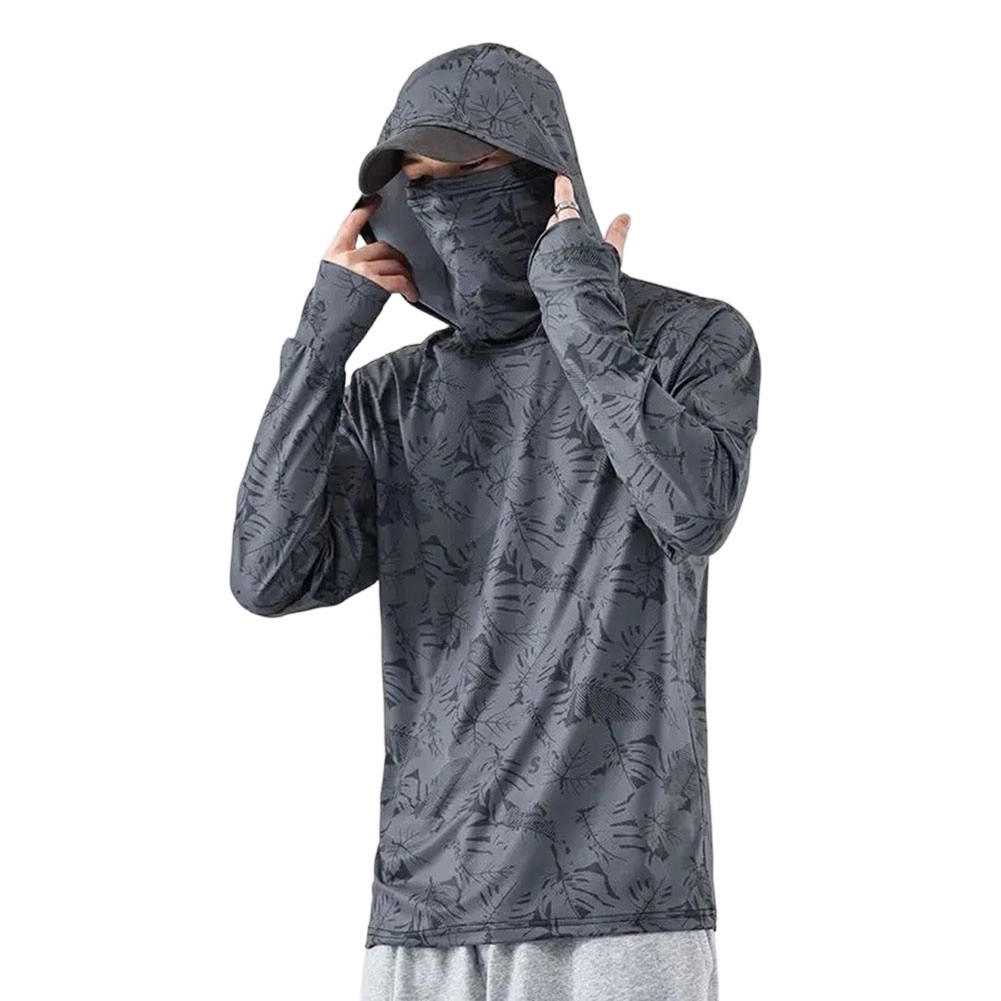 Fishing T-Shirt for Men UV Protective Hooded Top with High Neck Design gallery
