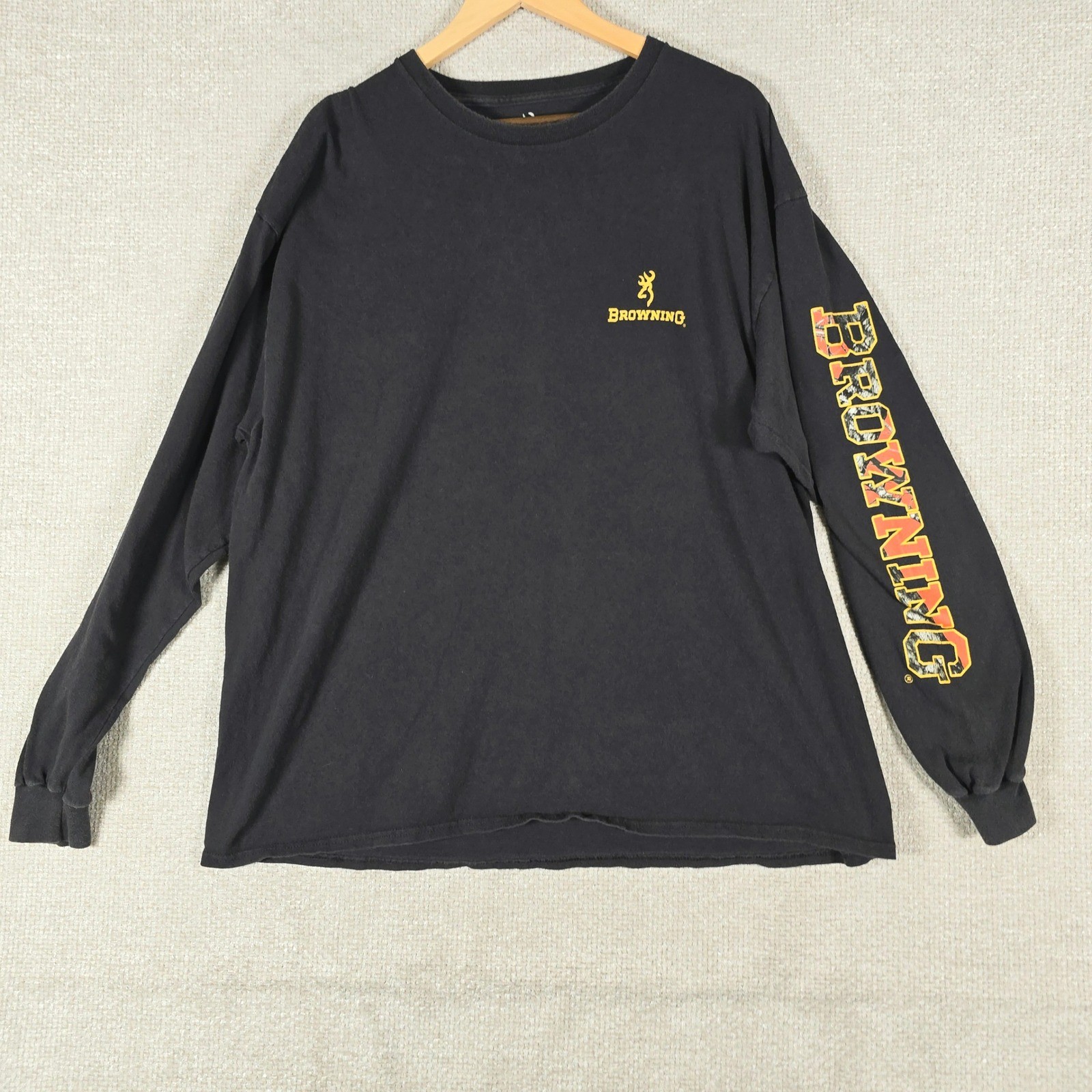 Browning Mens 2XL Black Long Sleeve Camo Logo Graphic T-Shirt Cotton Hunting Tee gallery