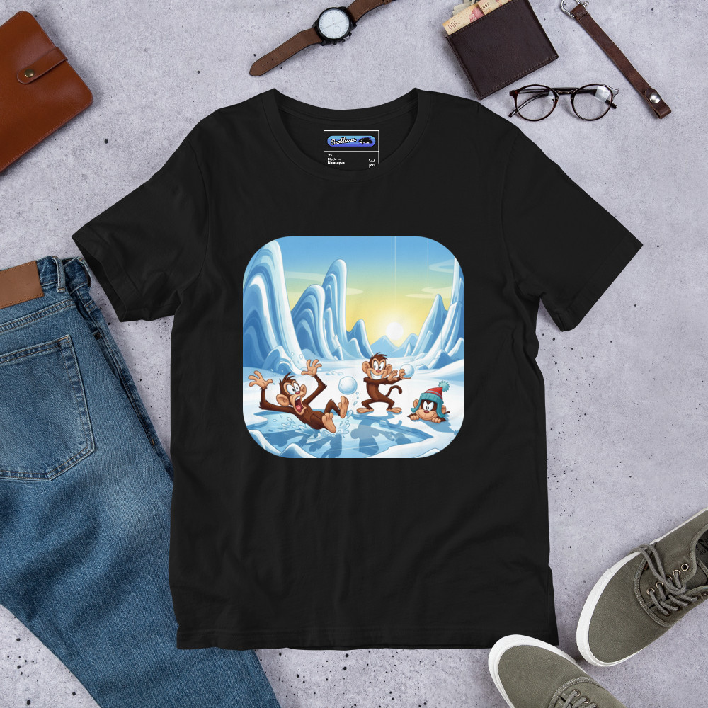 Fun Arctic Playful Monkeys Winter Scene T-Shirt – Cartoon Animal Graphic Tee