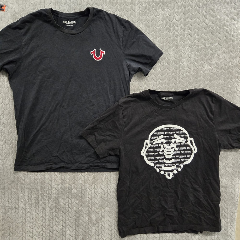 2 TRUE RELIGION ORIGINAL BUDDHA FACE Short Sleeve Graphic T-shirt 2XL Black