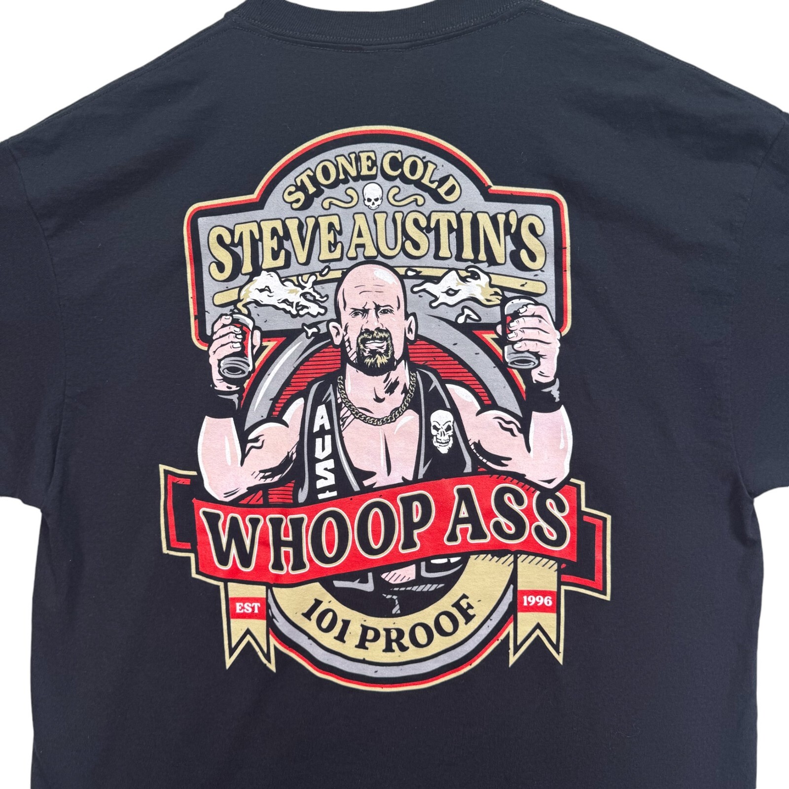 WWF Stone Cold Steve Austin 100% Pure Whoop Ass T-Shirt 101 Proof 1996 Black L gallery