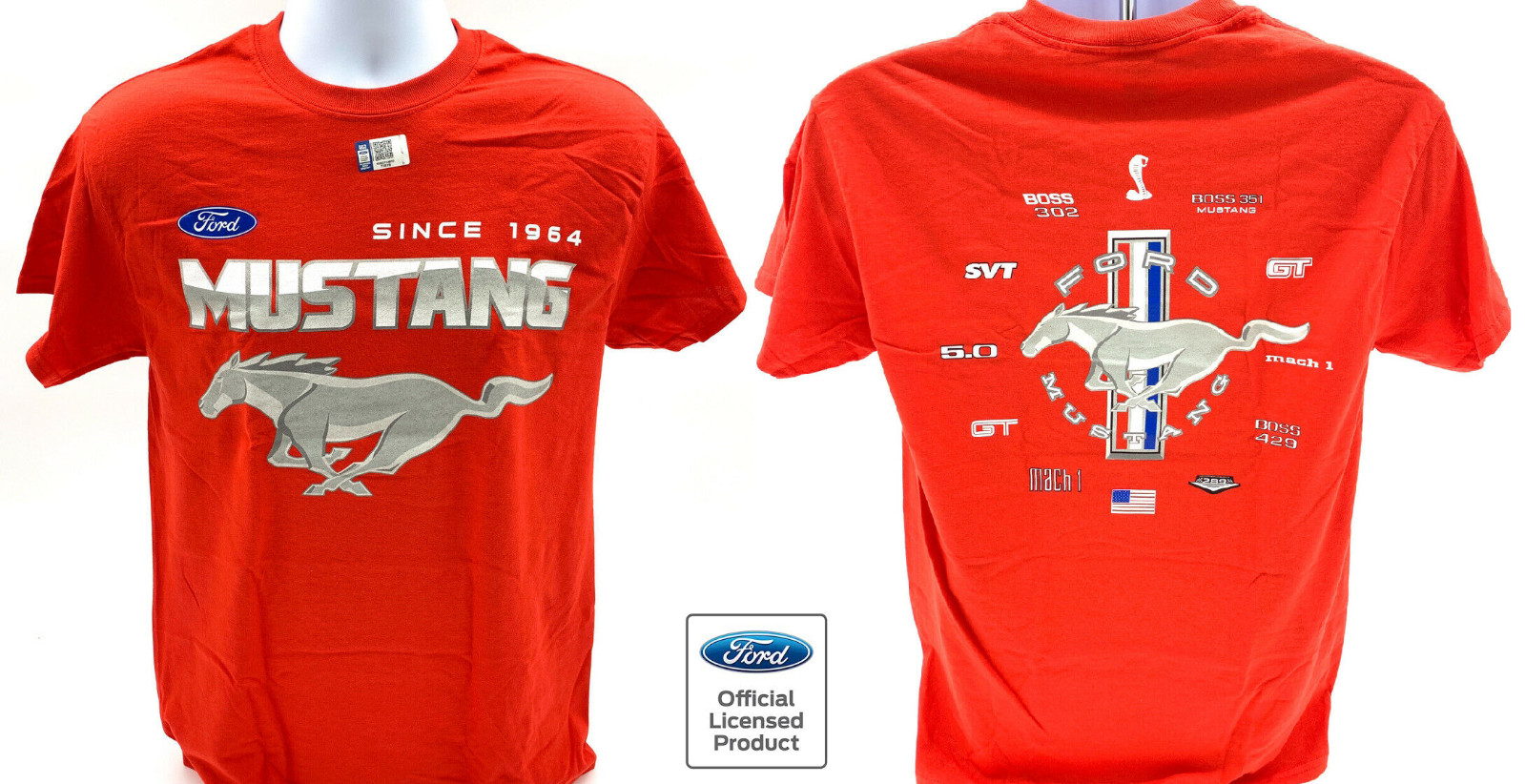 Ford Mustang T-Shirt - Red w/ Running Pony Since 1964 & Multiple Logos On Back gallery