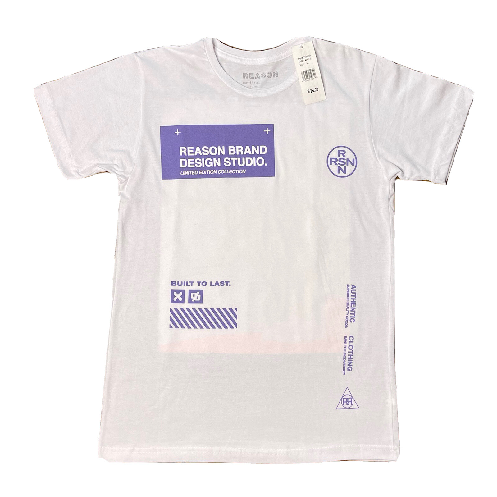 NWT Reason Design Studio Men’s Limited Edition “Built To Last” White Tee Large gallery