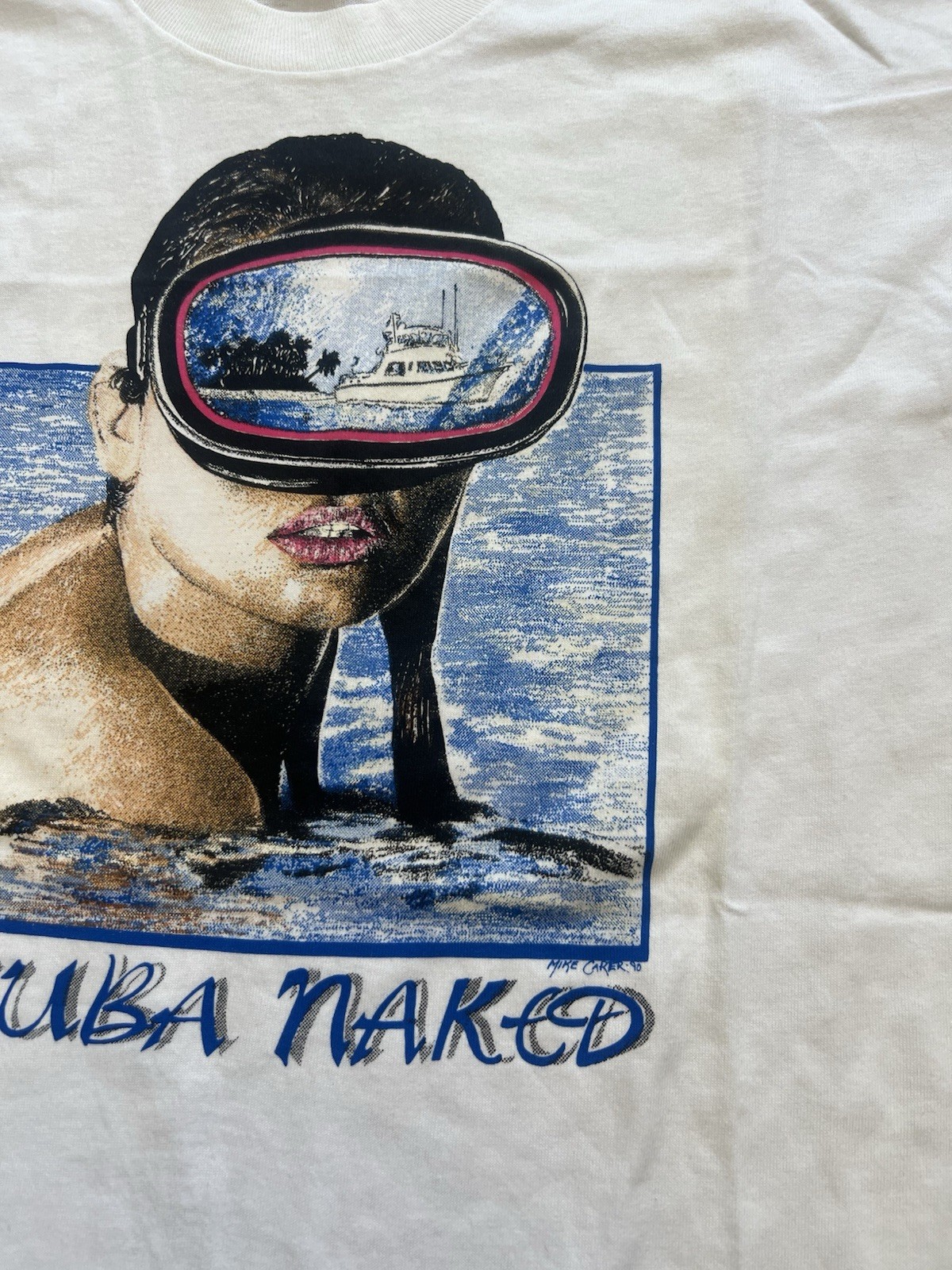Vintage 90s Scuba Naked Diving Girl Boat Single Stitch Made In USA Tee Shirt XL gallery