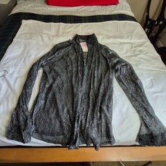 WDIRARA Men’s Sheer Mesh See Through Glitter Button Front Long Sleeve Shirt, 2XL