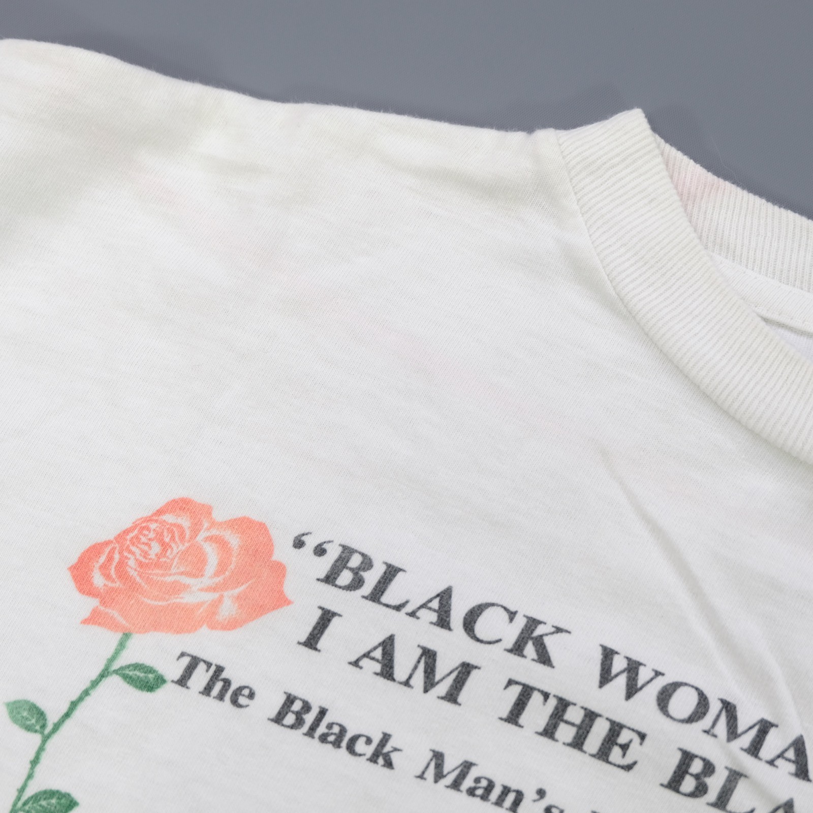 Rare VTG CARIBBEAN DREAM Black Woman Anthem Roses Graphic T Shirt 90s White SZ L gallery